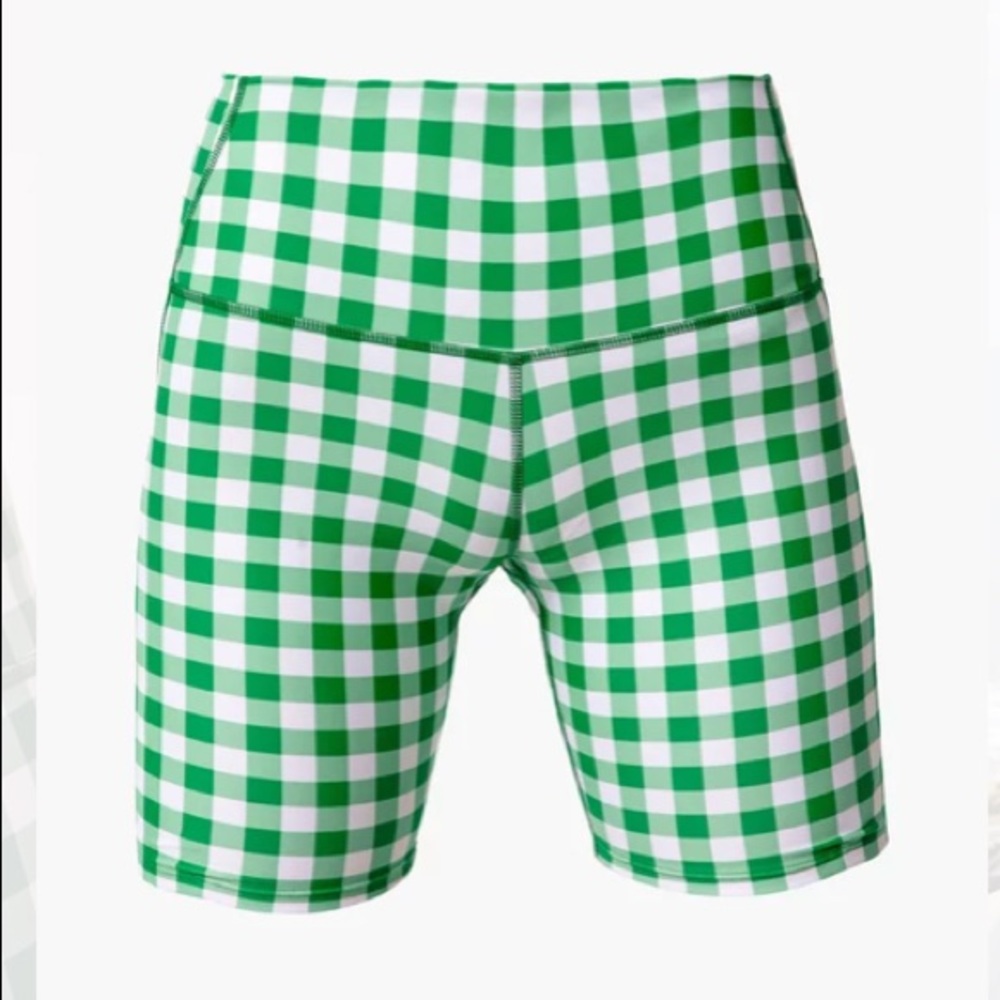 Tuckernuck Green and White Gingham Athletic Bike Shorts
